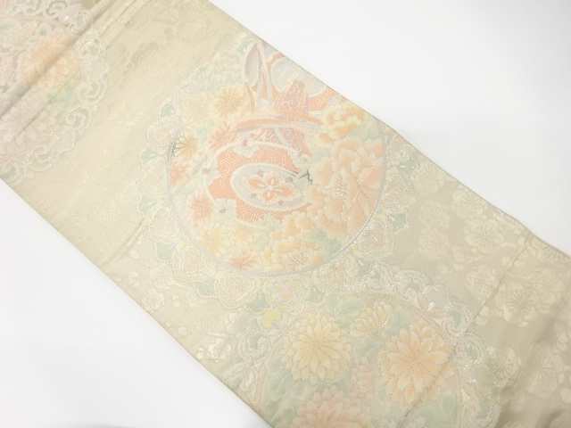 JAPANESE KIMONO / ANTIQUE FUKURO OBI / SILK / WOVEN PLATE PATTERN